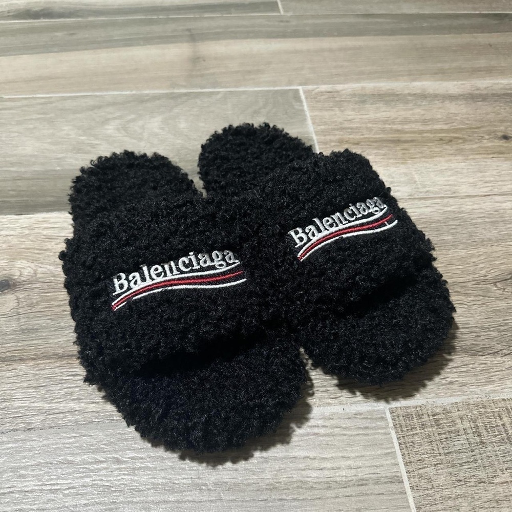 Balenciaga Black Fuzzy Slippers
